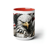 American Flag with Warrior Eagle Two-Tone Coffee Mugs, 15oz