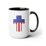American Flag Two-Tone Coffee Mugs, 15oz - Cross, Flag Pole and American Flag Eagle