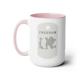 Patriot Two-Tone Coffee Mugs, 15oz - American Flag, Memorial, Dog Tags, Patriotic Ribbon
