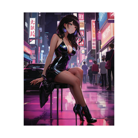 Sexy Anime Woman on a Japanese City Neon Street Wall Art Poster - Premium Quality Anime Poster