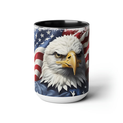 American Flag Two-Tone Coffee Mugs, 15oz