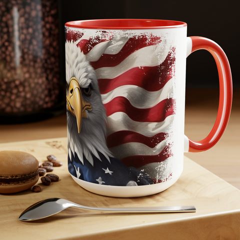 American Flag Two-Tone Coffee Mugs, 15oz