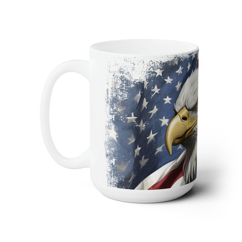 American Flag Ceramic Mug 15oz with Bald Eagle