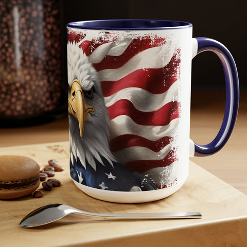 American Flag Two-Tone Coffee Mugs, 15oz