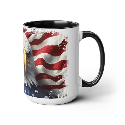 American Flag Two-Tone Coffee Mugs, 15oz