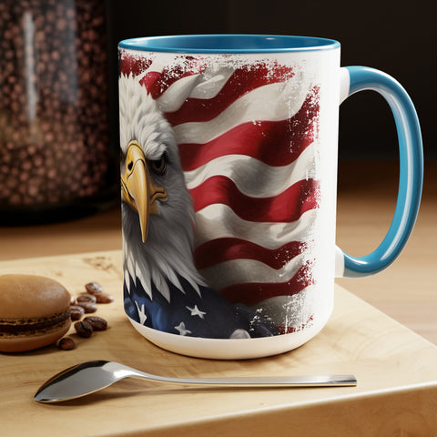 American Flag Two-Tone Coffee Mugs, 15oz