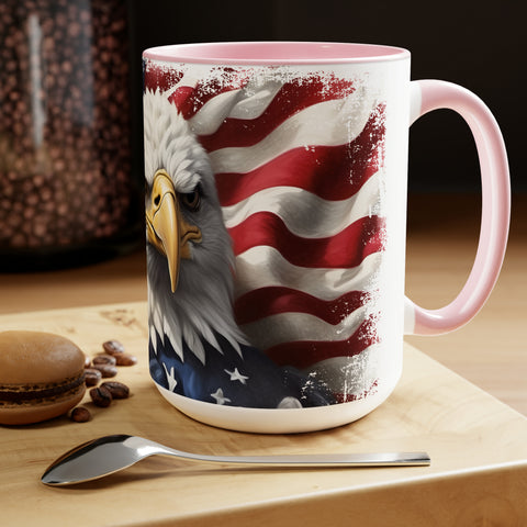 American Flag Two-Tone Coffee Mugs, 15oz