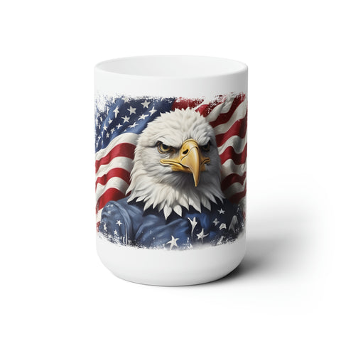 American Flag Ceramic Mug 15oz with American Bald Eagle