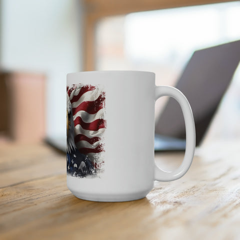 American Flag Ceramic Mug 15oz with American Bald Eagle