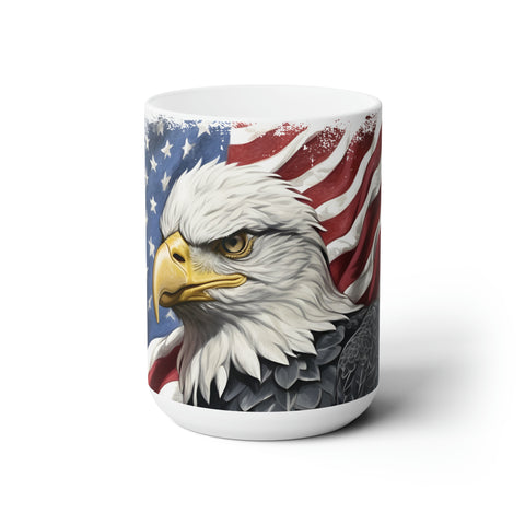 American Flag Ceramic Mug 15oz with Bald Eagle